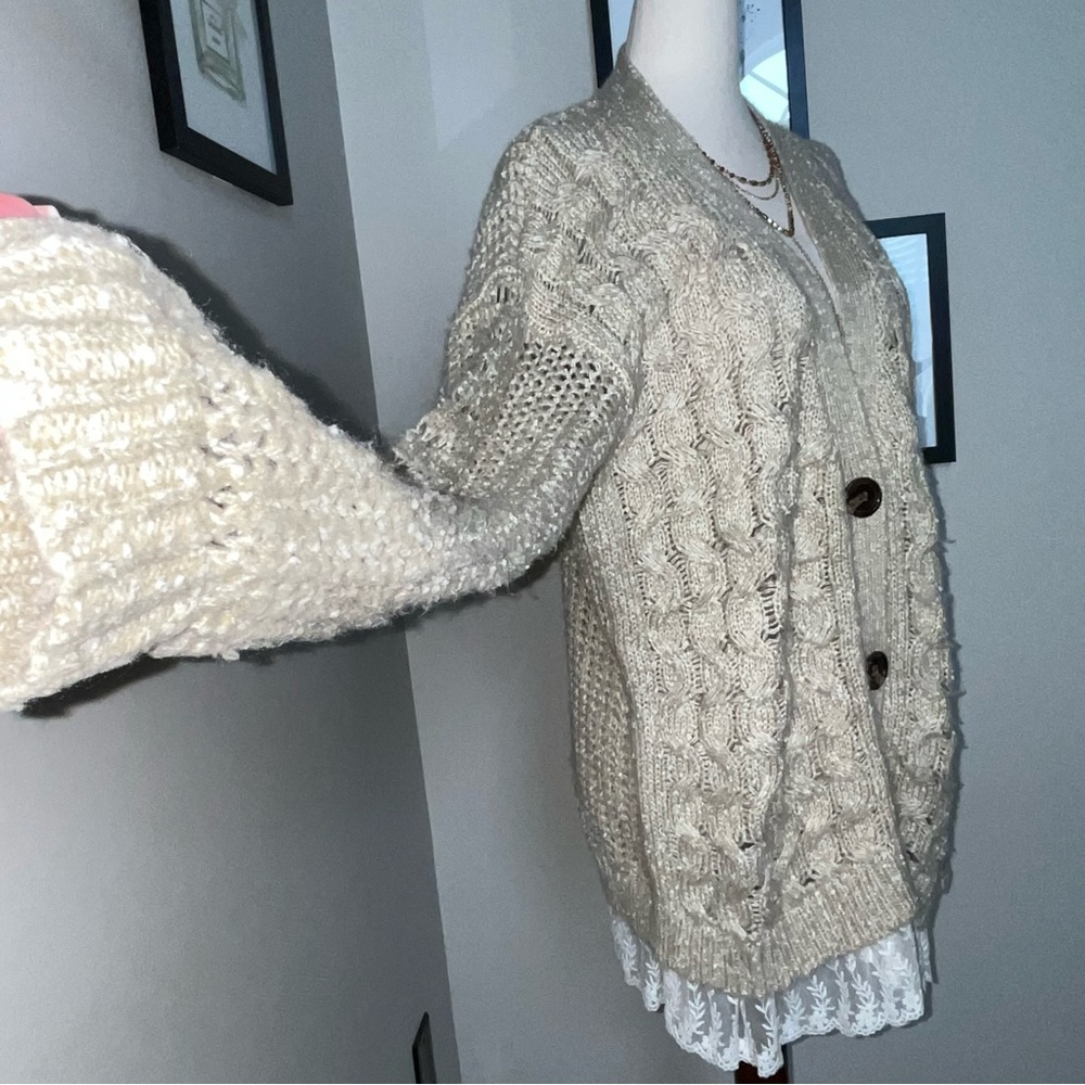 Pol Oversized Longline Cable Knit Button Down Car… - image 5